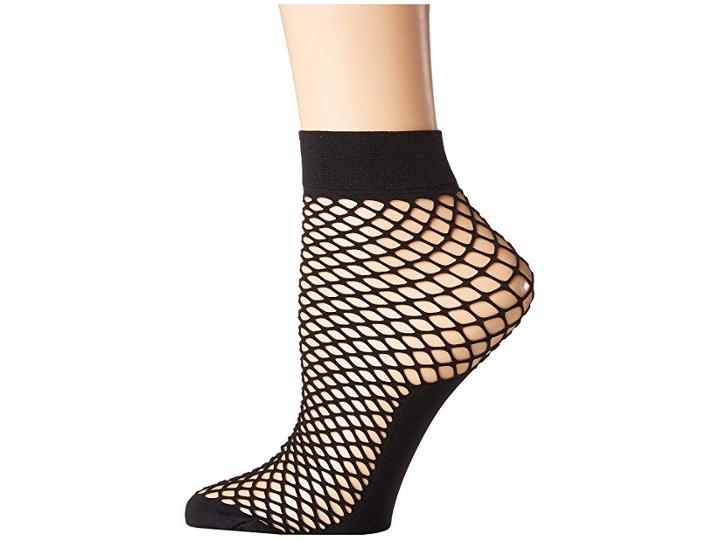 Steve Madden Fishnet Anklet With Solid Foot (black) Women's Crew Cut Socks Shoes