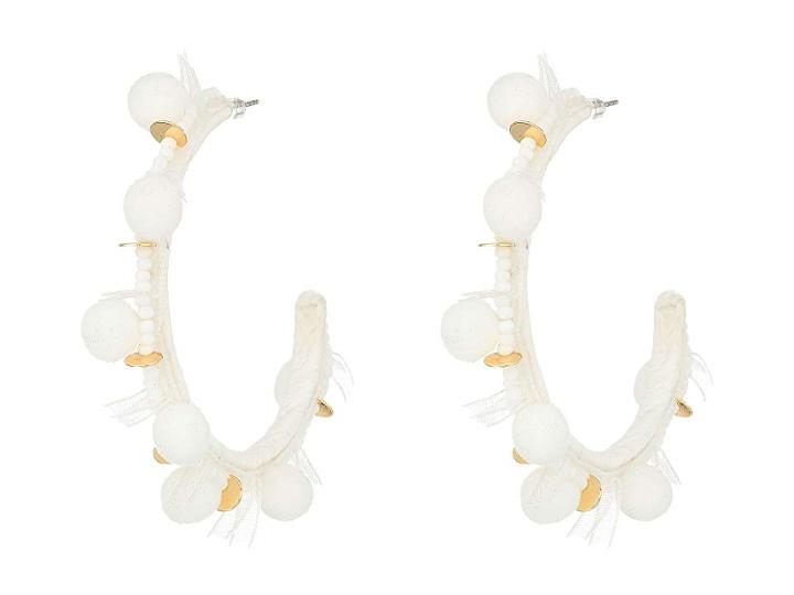 Rebecca Minkoff Pom Party Hoop Earrings (white/gold) Earring