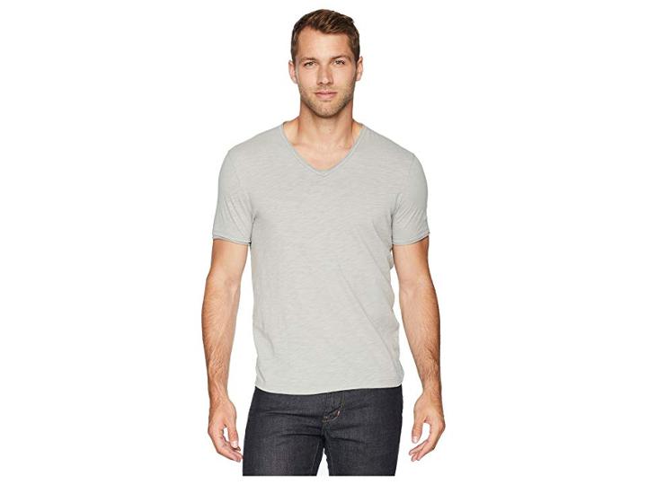 John Varvatos Star U.s.a. Short Sleeve Slub V-neck With Cut Raw Edge K3595u1b (light Grey) Men's Clothing