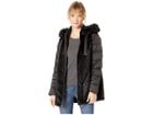 Via Spiga Mixed Media Puffer With Faux Fur Trimmed Hood (black) Women's Coat