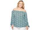 Michael Michael Kors Plus Size Carnation Wide Sleeve Top (tile Blue/black Multi) Women's Clothing