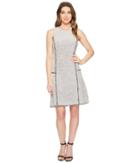Ellen Tracy Sleeveless Seamed Flounce Dress (night Sky Combo) Women's Dress