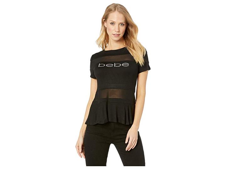 Bebe Boat Neck Peplum Top (jet Black) Women's Blouse