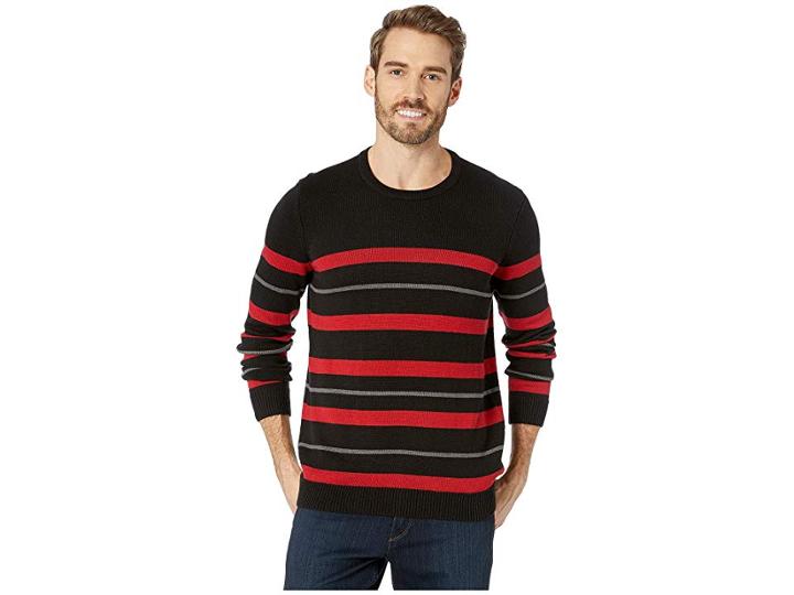 Kenneth Cole New York Long Sleeve Striped Sweater Crew (garnet) Men's Clothing