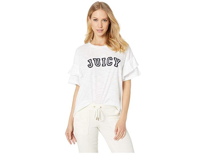 Juicy Couture Juicy Logo Ruffle Sleeve Graphic Tee (white) Women's Clothing