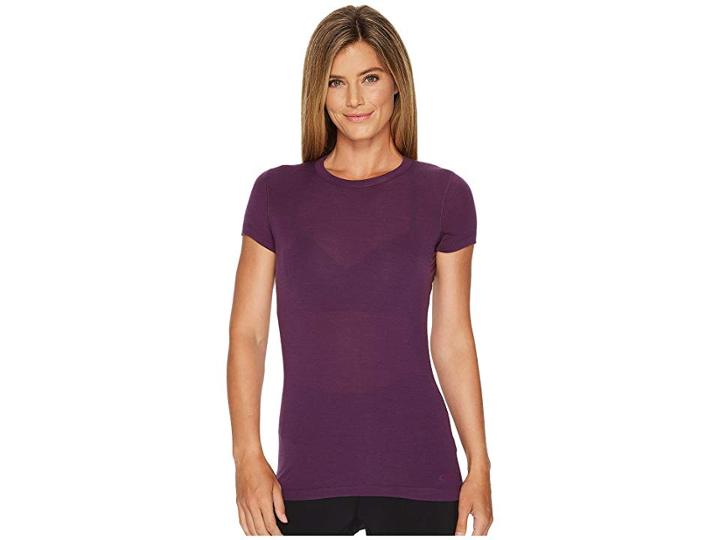 Icebreaker Sprite Merino Short Sleeve Crewe Stripe (eggplant) Women's Clothing