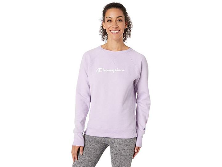 Champion Powerblend Fleece Boyfriend Crew (pale Violet Rose) Women's Clothing