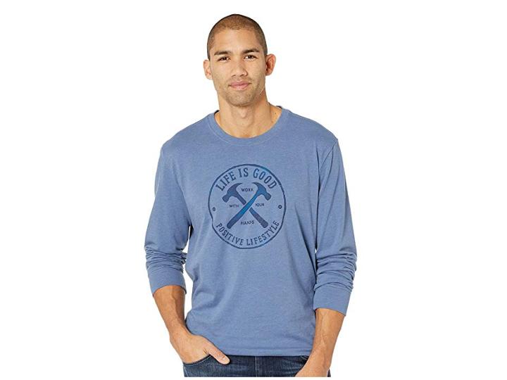 Life Is Good Positive Lifestyle Hammers Long Sleeve Crusher Tee (heather Vintage Blue) Men's T Shirt