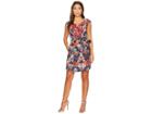 Adrianna Papell Petite Printed Linenette Mirrored Dreams Fit And Flare With Embroidery (blue Multi) Women's Dress