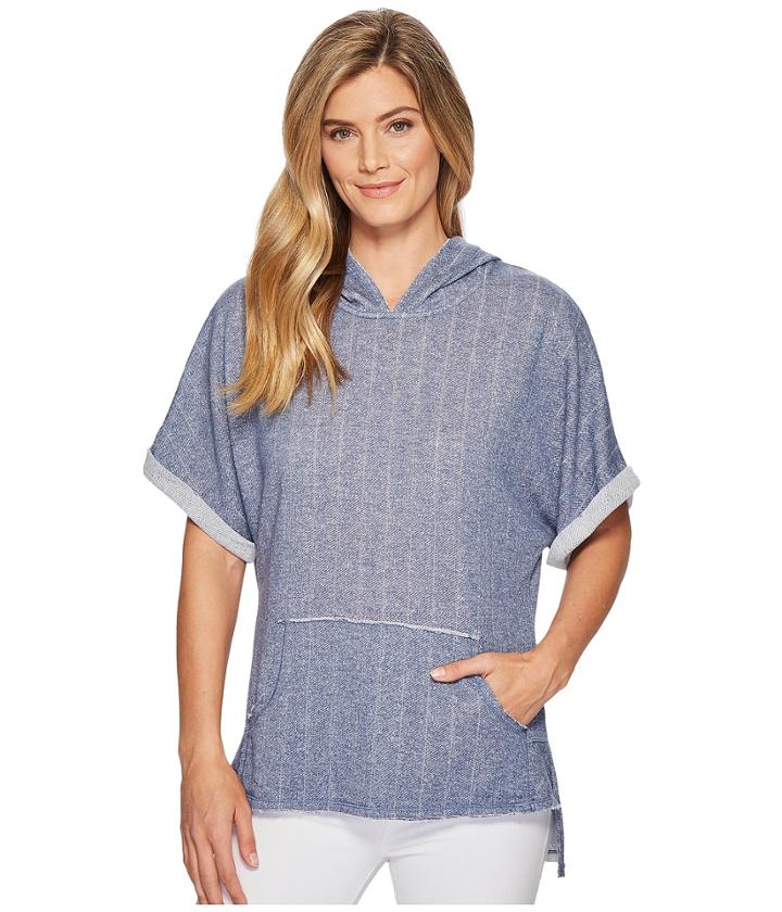 Mod-o-doc Pointelle Stripe French Terry Dolman Sleeve Pullover Hoodie (blue) Women's Sweatshirt