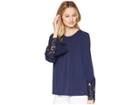 Michael Michael Kors Lace Cuff Sheer Top (true Navy) Women's Clothing
