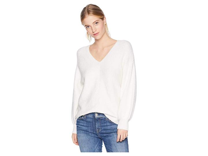 1.state V-neck Bubble Sleeve Sweater (antique White) Women's Sweater