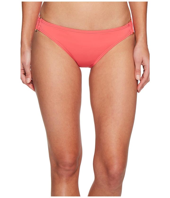 Tommy Bahama Pearl Hipster Bikini Bottom With Rectangle Hardware (coral Glow) Women's Swimwear