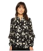 Lauren Ralph Lauren Floral Ruffled Georgette Shirt (black/peach) Women's Clothing