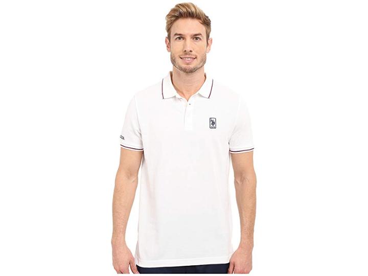 U.s. Polo Assn. Solid Pique Polo Shirt W/ Color Tipped Collar Cuffs (white) Men's Short Sleeve Pullover