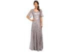 Donna Morgan Sequin Gown With Sleeve (grey Ridge) Women's Dress