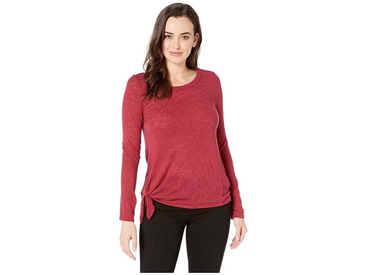 Bobeau Long Sleeve Side Tie Top (merlot) Women's Blouse