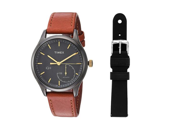 Timex Iq+ Move Leather Strap With Extra Silicone Strap (brown/black) Watches