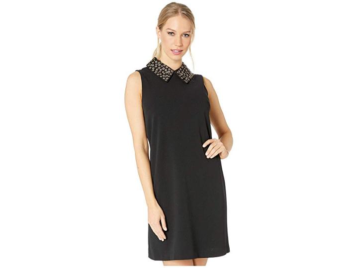 Betsey Johnson Scuba Crepe Shift Dress With Embellished Collar (black) Women's Dress