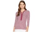 Lauren Ralph Lauren Lace-up Striped Cotton Top (rich Cranberry/mascarpone Cream) Women's Clothing