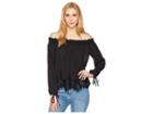 Wrangler Off The Shoulder Top With Scalloped Lace (black) Women's Clothing