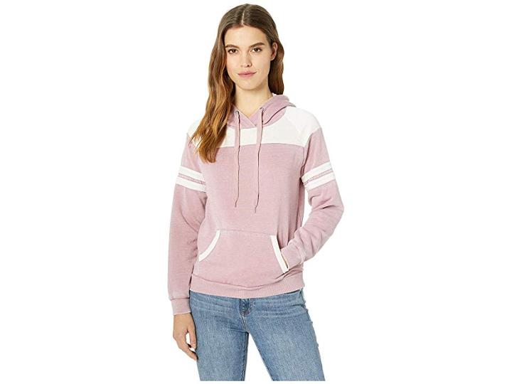 Pink Rose Raglan Long Sleeve Hoodie W/ Pocket (pink Combo) Women's Sweatshirt