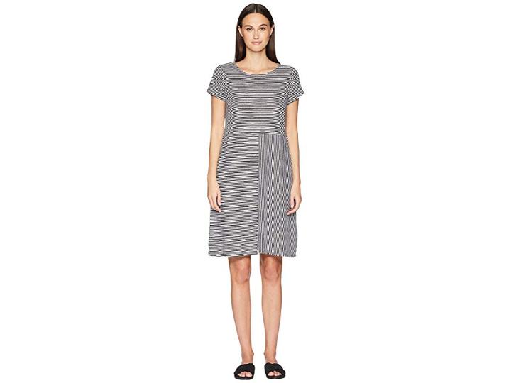 Eileen Fisher Organic Linen Jersey Stripe Dress (black/white) Women's Dress