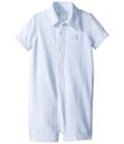 Ralph Lauren Baby Gingham Cotton Mesh Shortalls (infant) (blue Hyacinth/white) Boy's Overalls One Piece