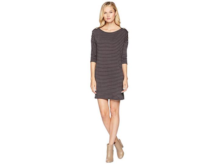 American Rose Mae 3/4 Sleeve Dress W/ Buttons (black/charcoal) Women's Dress