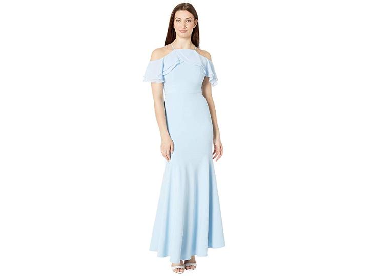 Laundry By Shelli Segal Long Chiffon Gown (powder Blue) Women's Dress