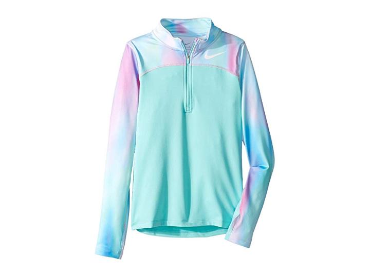 Nike Kids Pro Warm Long Sleeve 1/2 Zip Top (little Kids/big Kids) (light Aqua/white) Girl's Clothing