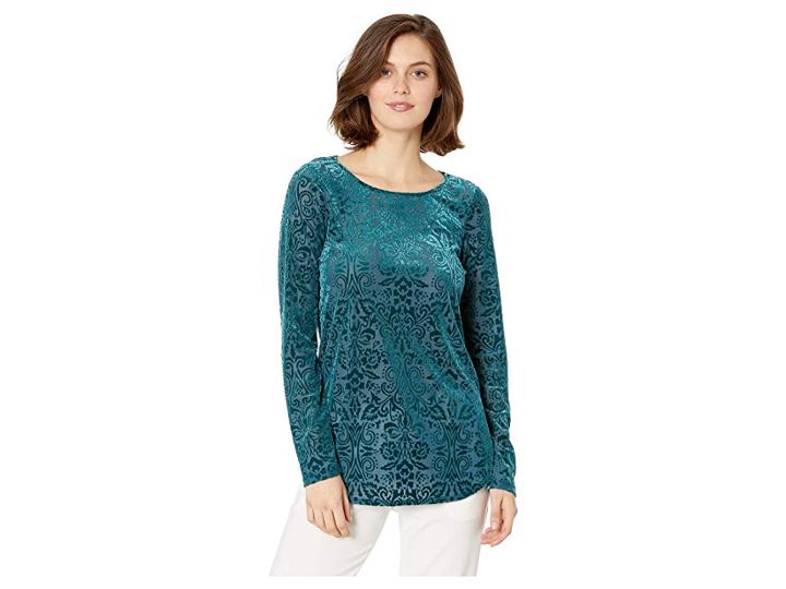 Karen Kane Velvet Burnout Shirttail Top (teal) Women's Clothing