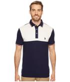 U.s. Polo Assn. Slim Fit Color Block Short Sleeve Stretch Pique Polo Shirt (classic Navy) Men's Short Sleeve Pullover