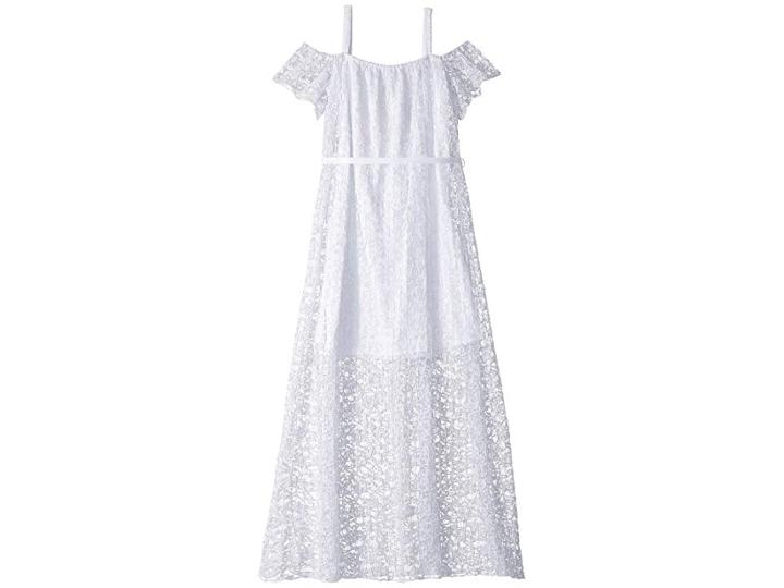 Us Angels Pleated Lace Maxi Dress (big Kids) (white) Girl's Dress