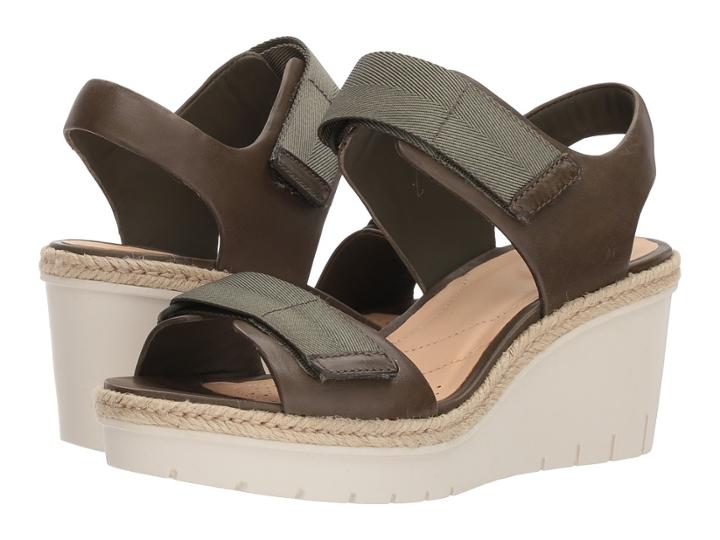 Clarks Palm Shine (khaki Leather) Women's Wedge Shoes