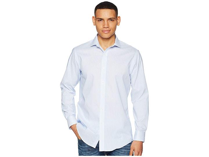 Lauren Ralph Lauren Slim Fit No-iron Cotton Dress Shirt (capri Blue/white) Men's Long Sleeve Button Up