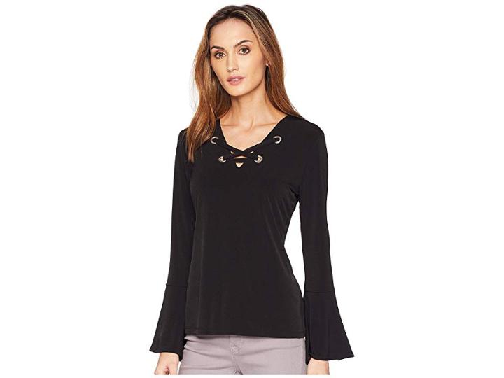 Michael Michael Kors Bell Sleeve Lace-up Top (black) Women's Clothing