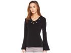 Michael Michael Kors Bell Sleeve Lace-up Top (black) Women's Clothing