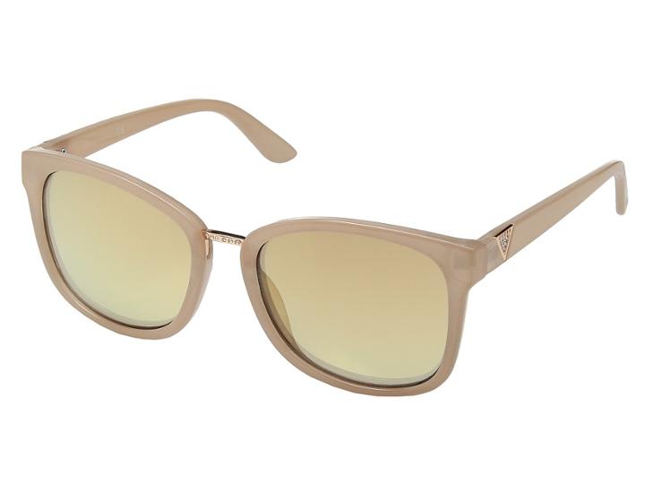 Guess Gf0327 (milky Beige With Rose Gold/brown Gradient With Gold Flash Lens) Fashion Sunglasses