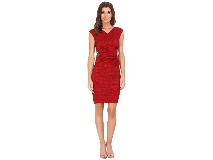 Calvin Klein Cap Sleeve Sheath (red) Women's Dress