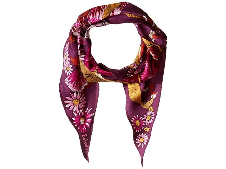 Echo Design Mumbai Floral Silk Diamond Shaped Scarf (smoked Lilac) Scarves