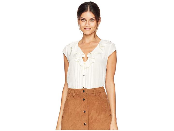 Juicy Couture Soft Woven Silk Ruffle Blouse (vanilla) Women's Clothing