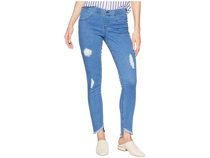 Hue Angled Hem Denim Skimmer Leggings (stonewash/solid) Women's Jeans