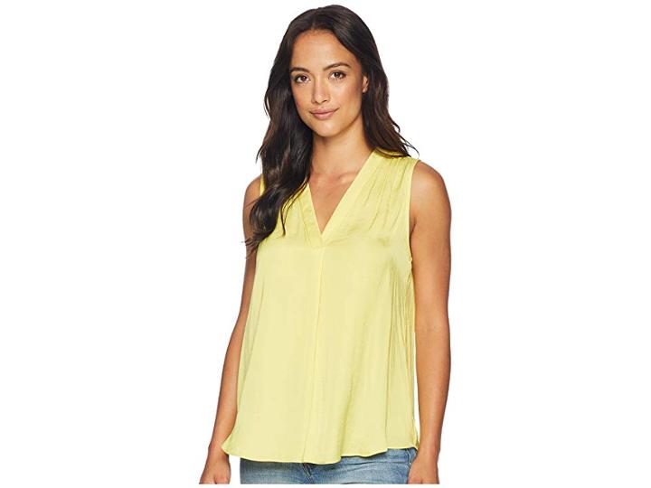 Vince Camuto Sleeveless V-neck Rumple Blouse (pineapple) Women's Clothing
