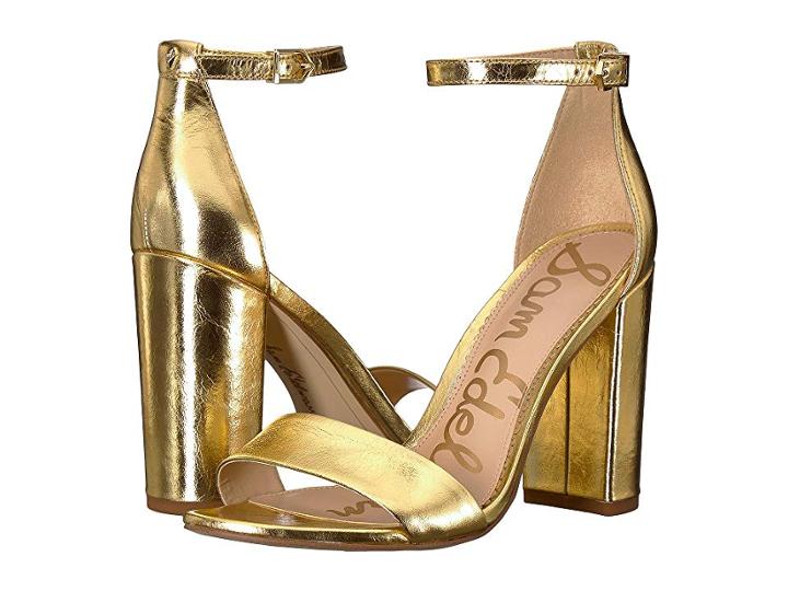 Sam Edelman Yaro Ankle Strap Sandal Heel (bright Gold Distressed Metallic Leather) Women's Dress Sandals