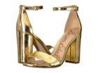 Sam Edelman Yaro Ankle Strap Sandal Heel (bright Gold Distressed Metallic Leather) Women's Dress Sandals
