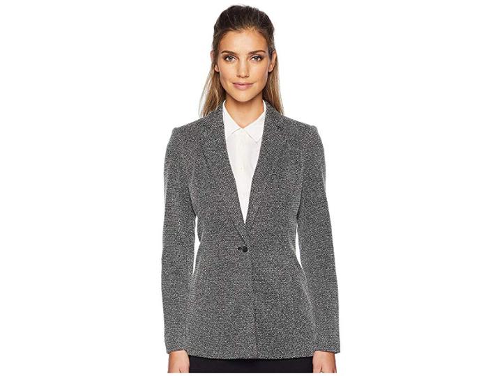 Calvin Klein Woven Button Front Jacket (black Multi) Women's Coat