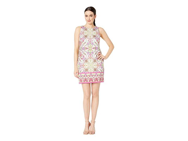 London Times Stitchwork Medallion Cotton Shift (soft White/fuschia) Women's Dress