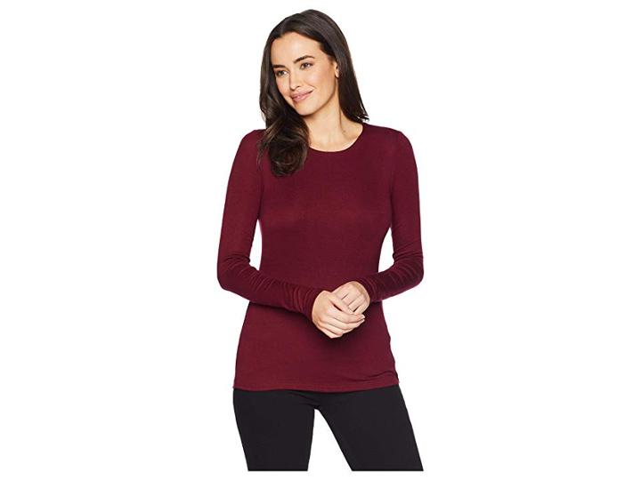 Three Dots Luxe Rib Long Sleeve Crew Neck Top (garnet) Women's Clothing