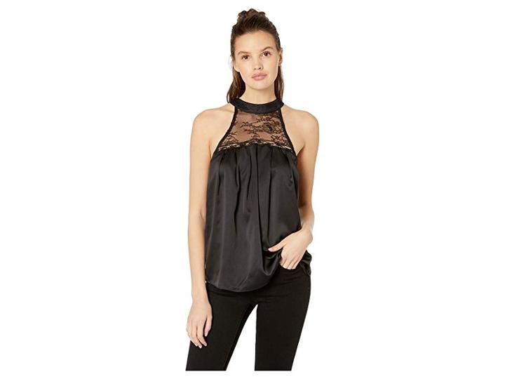 Miss Me Lace Trim Keyhole Back Halter Top (black) Women's Clothing